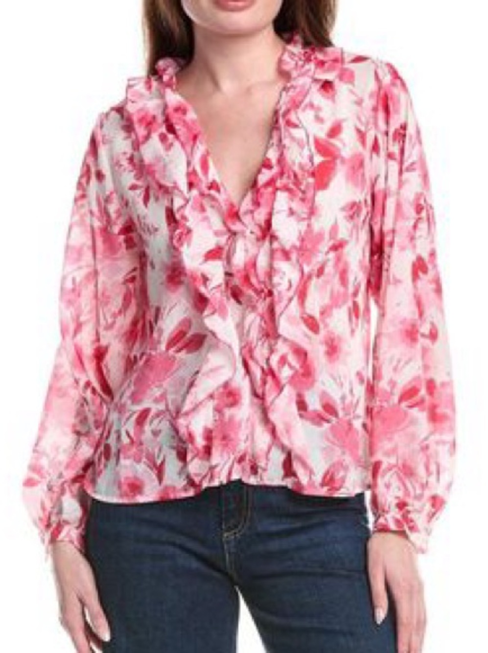 Zara Pink Floral Ruffle Chiffon Blouse